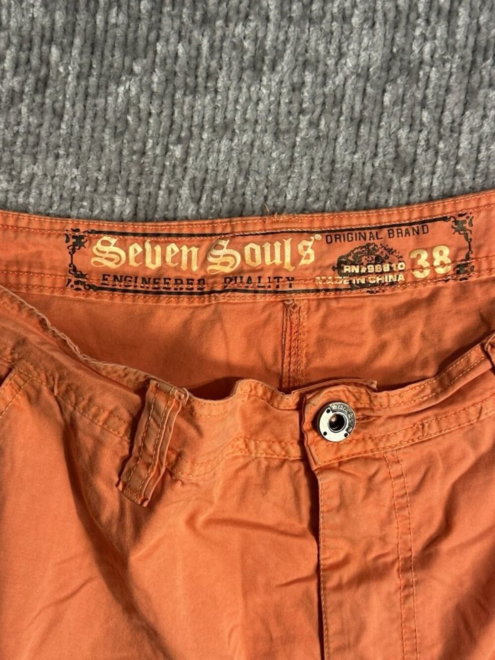 Vintage Y2K Seven Souls Cargo Utility Shorts Orange Multi Pockets Size 38 - Picture 7 of 12